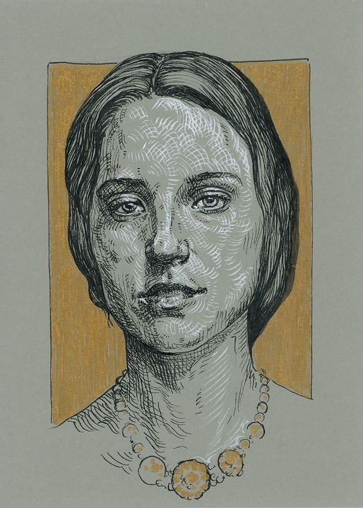 Green and gold. Woman portrait drawi - KatarzynaGagol