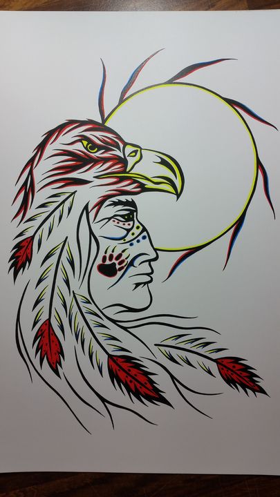 Warrior n eagle - Native art by Allan Joseph