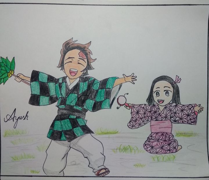 kid tanjiro and nezuko - Art of a 13 year old