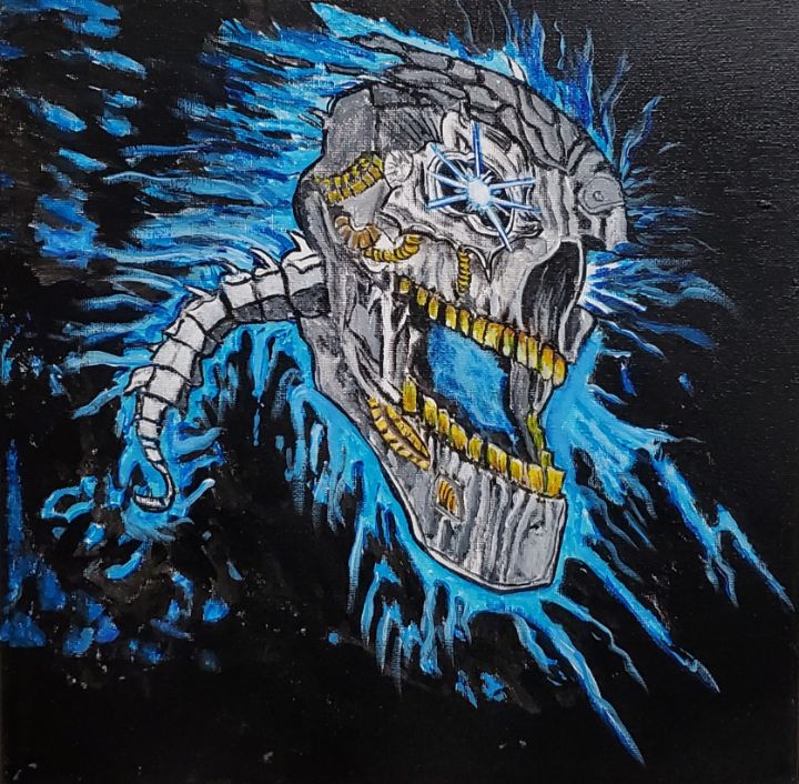 Blue Lightning Skull - Ace's Gallery - Paintings & Prints