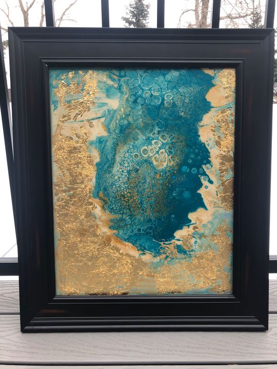 16x20 Pour Gold & Aqua Ocean Size - Nicki Briks Art - Paintings & Prints,  Abstract, Other Abstract - ArtPal