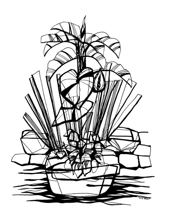 Flower pot, black and white ink sketch Stock Photo - Alamy-sonthuy.vn
