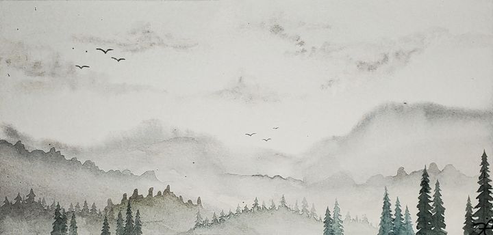 Misty mountain forest scene - Strokes in time