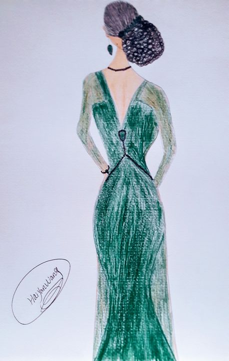 Fashion illustration Drawing Fashion design Illustration, Green dress,  fashion Girl, fashion, green Apple png | PNGWing