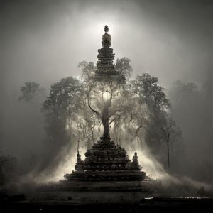 Dark Misty Jungle Hindu Temple