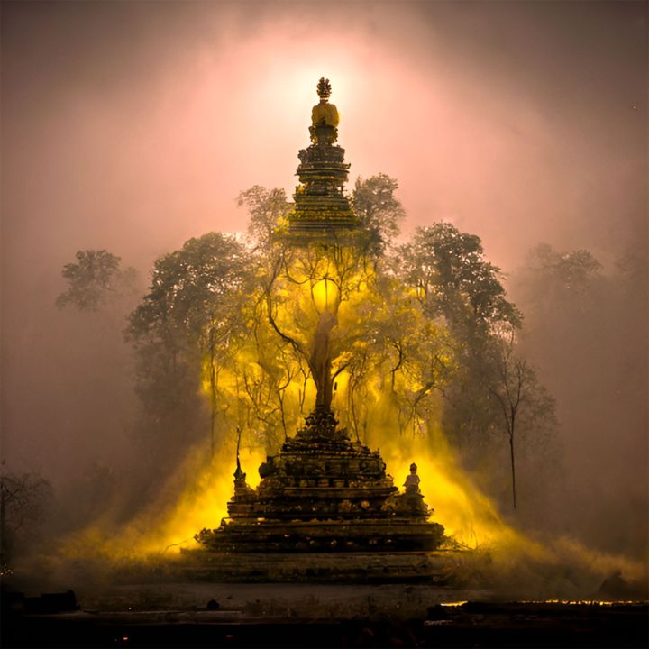 Misty Jungle Hindu Temple Pink Sky - Web Seed Designs