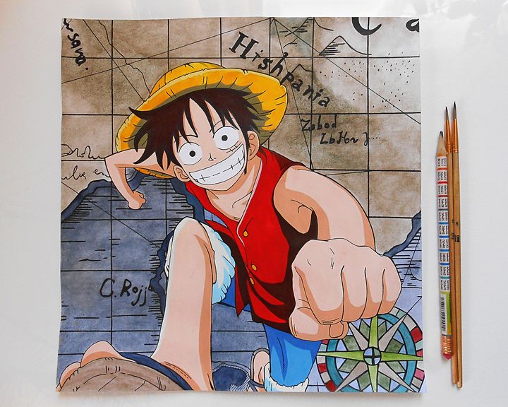 Luffy Color Drawing From One Piece A My Art Dimension Paintings Prints Entertainment Television Anime Artpal
