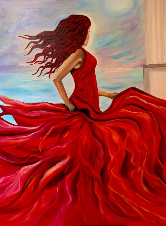 painting of lady in red dress dancing - Alison Riley - Paintings & Prints, People & Figures, Dance junior must have