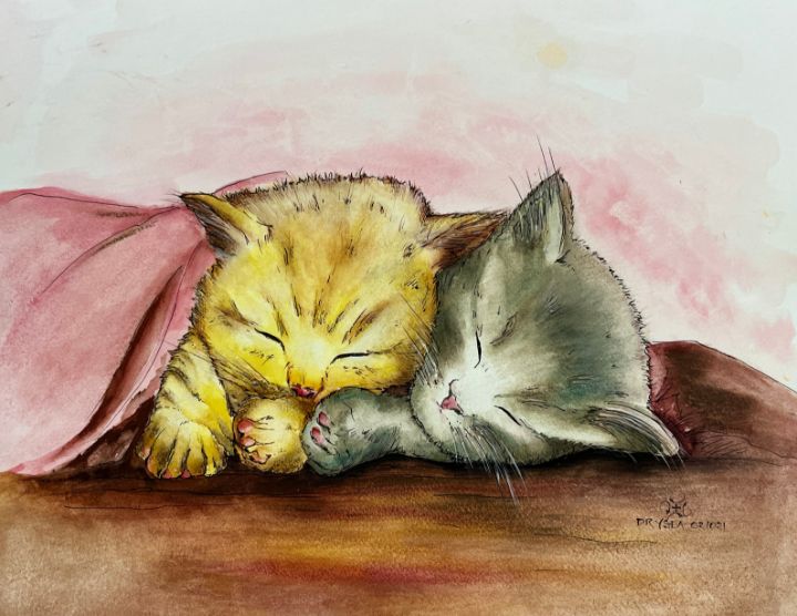 Sleeping Kitten Original Watercolor popular Pet Portrait Cat Painting