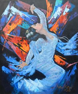 絵画 Myanmar Pa Oh Tribe (by Artist Nan Nan) Myanmar Dancer - Aung Kyaw Zaw's Collections - Paintings