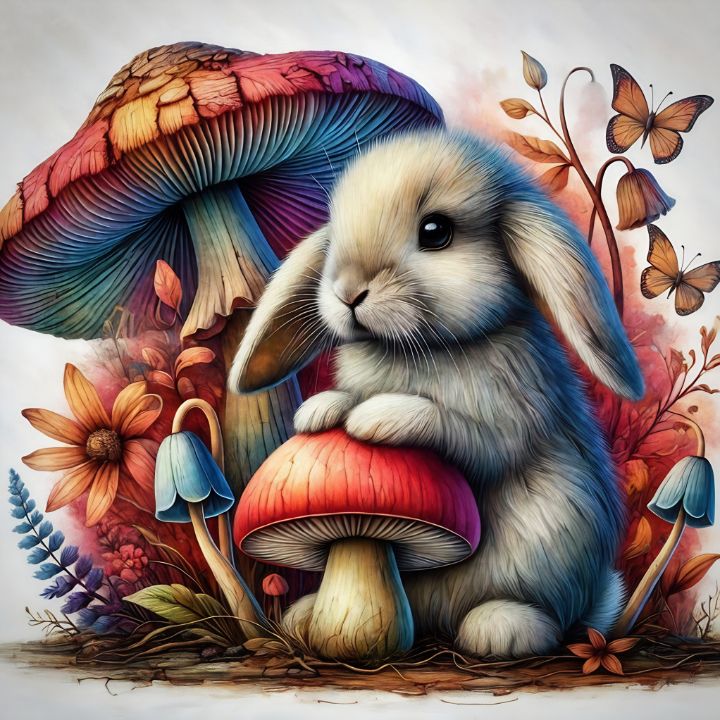 Bunny Amongst the Mushrooms. - ArtbyTrudee - Digital Art & AI, Animals ...