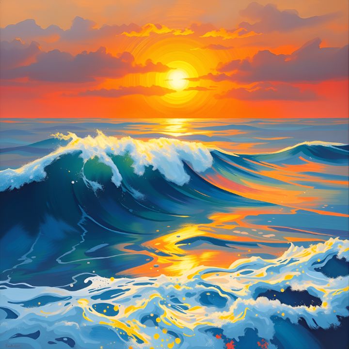 Golden Sunset Over the Ocean - Amroart - Drawings & Illustration ...