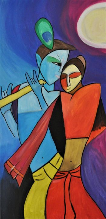 Flirting Krishna - Sahana S - Paintings & Prints, Religion, Philosophy ...