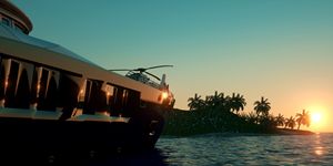Super Yacht Tropical Island Sunset