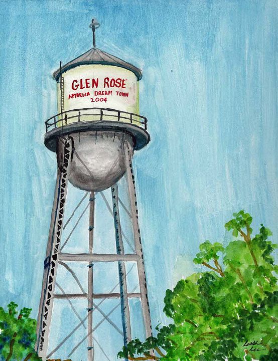 Glen Rose Texas Watertower Art by Lissa Paintings & Prints, Places