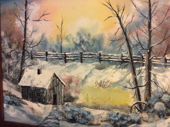 Nature painting print, Bob Ross style, of my original oil painting Winter  Paradise