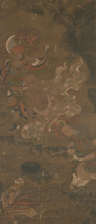 China~Arhat Taming the Dragon - Old master image