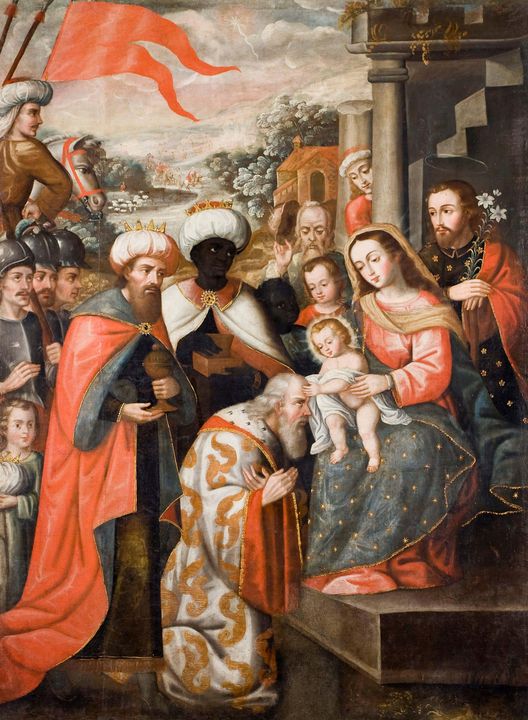 Anonymous Cusco School~Adoration of - Old master image