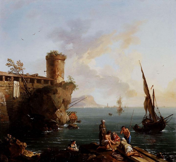 Antonio Cioci~Sea Port with Figures - Old master image