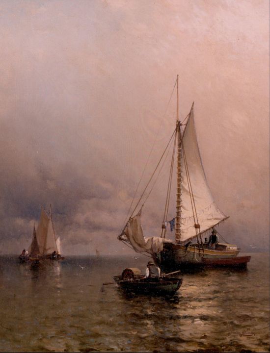 Arthur Quartley~Boats Becalmed - Old master image