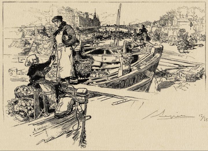 Auguste-Louis Lepère~Wharf Scene - Old master image