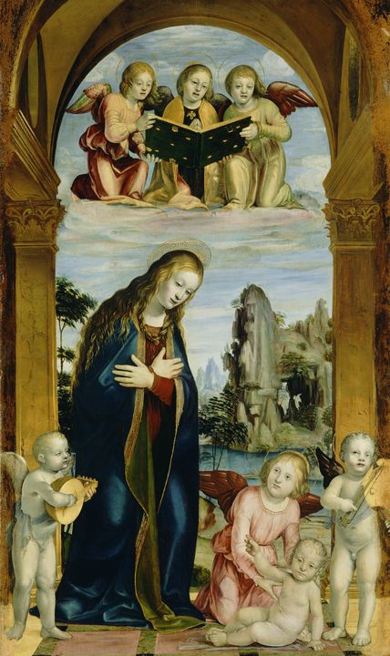 Bernardo Zenale~Madonna Adoring the - Old master image