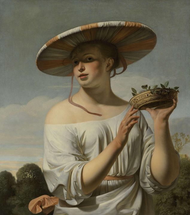 Caesar van Everdingen~Girl in a Larg - Old master image