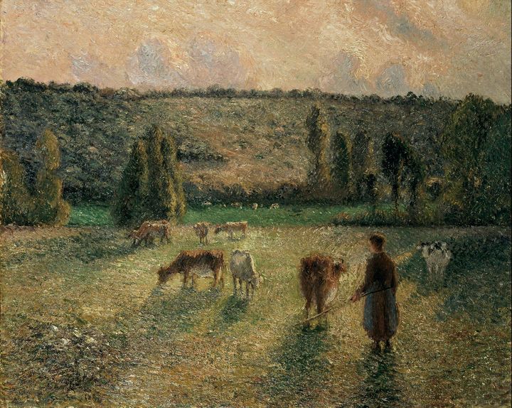 Camille Pissarro~Girl Tending Cows a - Old master image