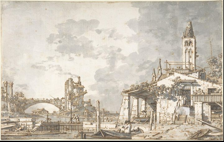 Canaletto~Lagoon Capriccio (recto); - Old master image
