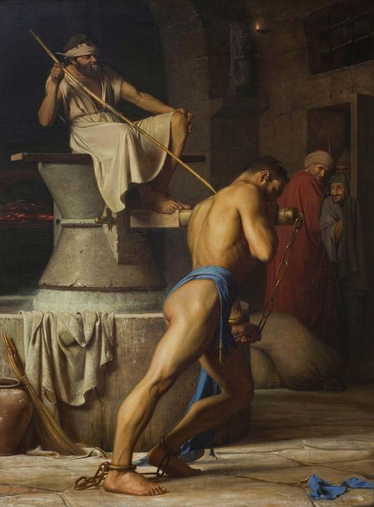 Carl Bloch~Samson and the Philistine - Old master image
