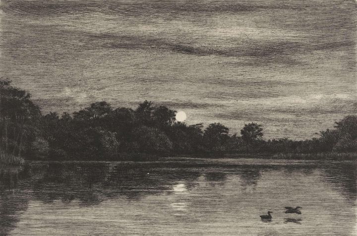 Carl Bloch~Waterplas bij maanlicht - Old master image
