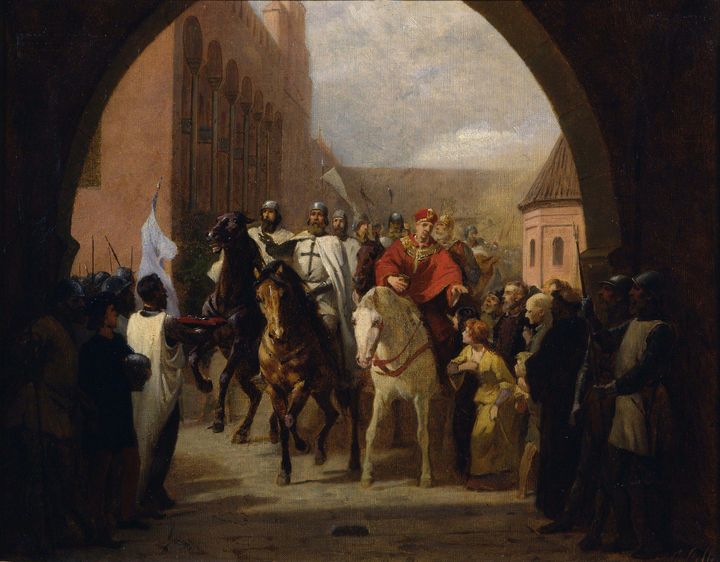 Carl Steffeck~Entering of the knight - Old master image