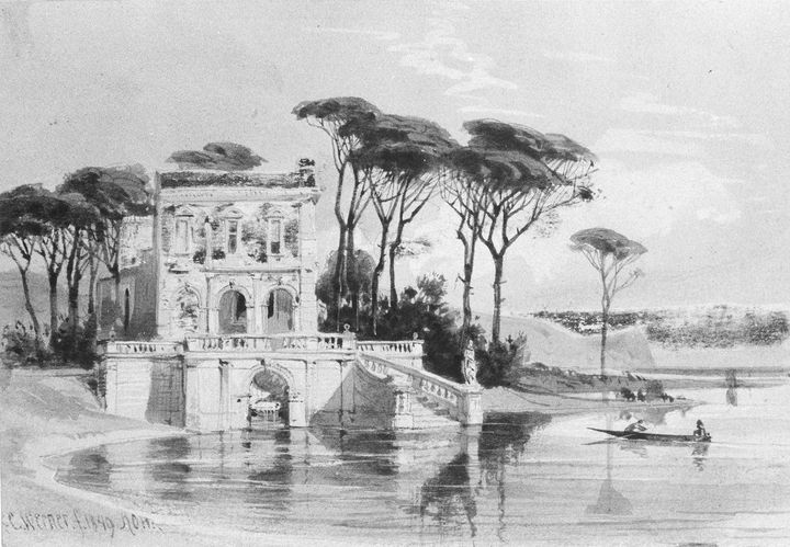 Carl Werner~Italian Lake Scene with - Old master image
