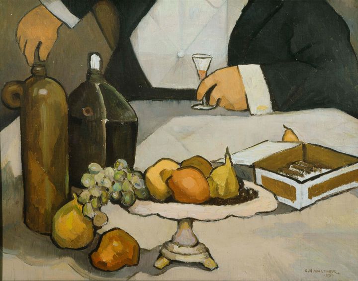 Charles H. Walther~Fruit and Bottles - Old master image