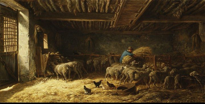 Charles Jacque~The Sheepfold - Old master image