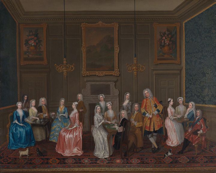 Charles Philips~Tea Party at Lord Ha - Old master image