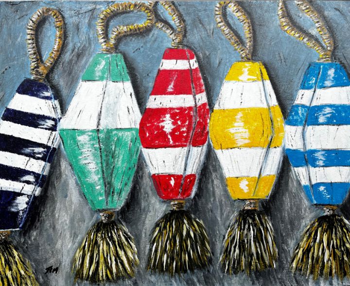 Lobster Buoys - Stream to Sea Gallery - Paintings & Prints, Animals, Birds,  & Fish, Aquatic Life, Crustaceans, Lobster - ArtPal