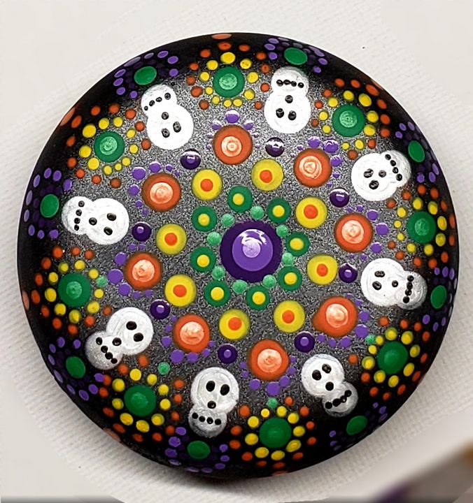 Skull hand painted paperweight - Crazy for Dotting