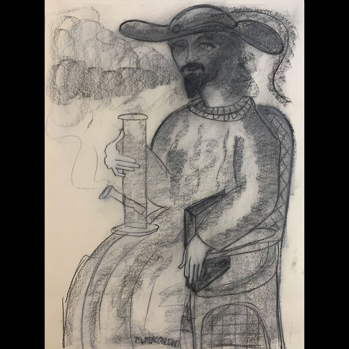 Stoned poet large charcoal drawing - Michael Mercogliano