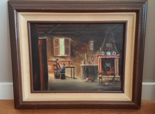 Parent Child Sitting By Fireplace Jfp Oil Paintings