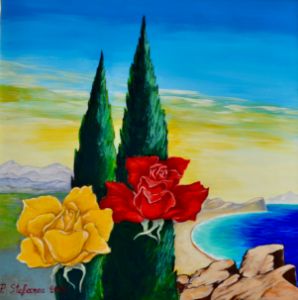 Cyprus Trees with Roses - P.Stefanou Art Creations
