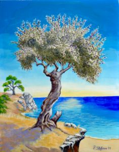 Olive Tree on a Cliff - P.Stefanou Art Creations