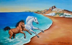 2 Horses in Skyros, Greece - P.Stefanou Art Creations
