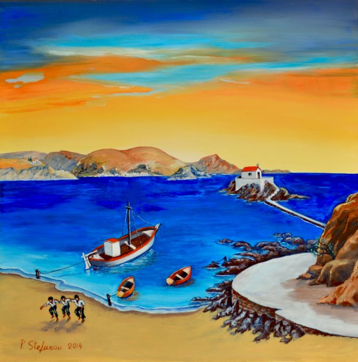 Dancing with the Sunset on the Beach - P.Stefanou Art Creations