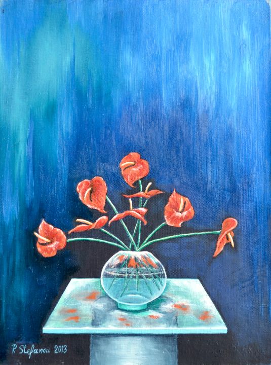 Red Floral Arrangement - P.Stefanou Art Creations