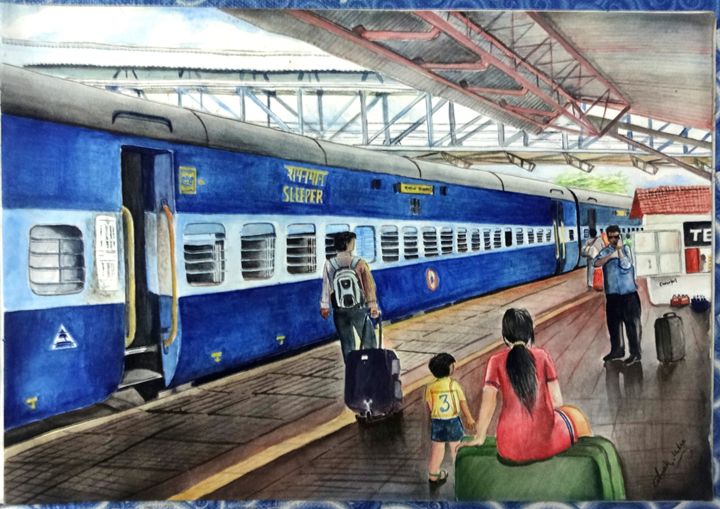indian railway station drawing