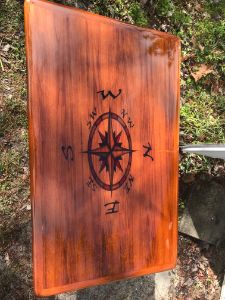Teak Table - Compass Rose Airbrushed