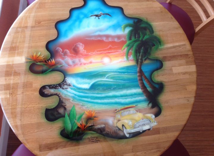 Oak Table - Airbrush Mural - Florida Fish Mounts