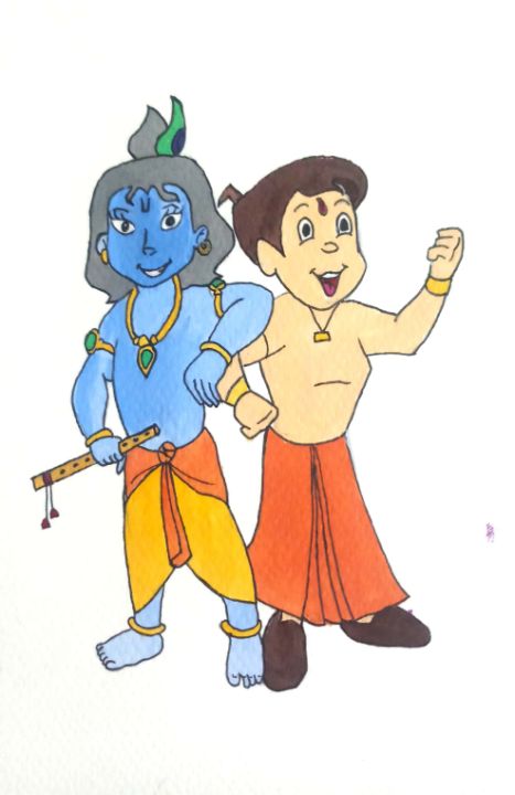 Krishna & Chhota bheem - Ramyasree - Paintings & Prints, Entertainment,  Movies, Animation & Anime - ArtPal