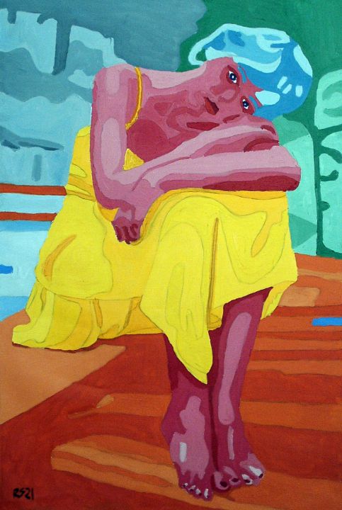 Woman on Orange Steps - Randall Steinke